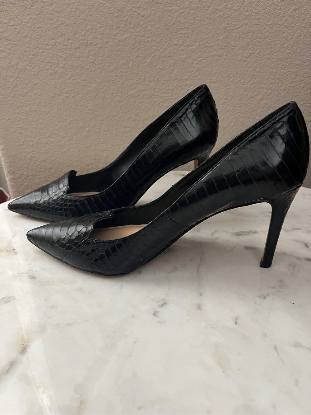 Vince Camuto Black Faux-Croc Pointed Toe Pumps - Picture 2 of 5